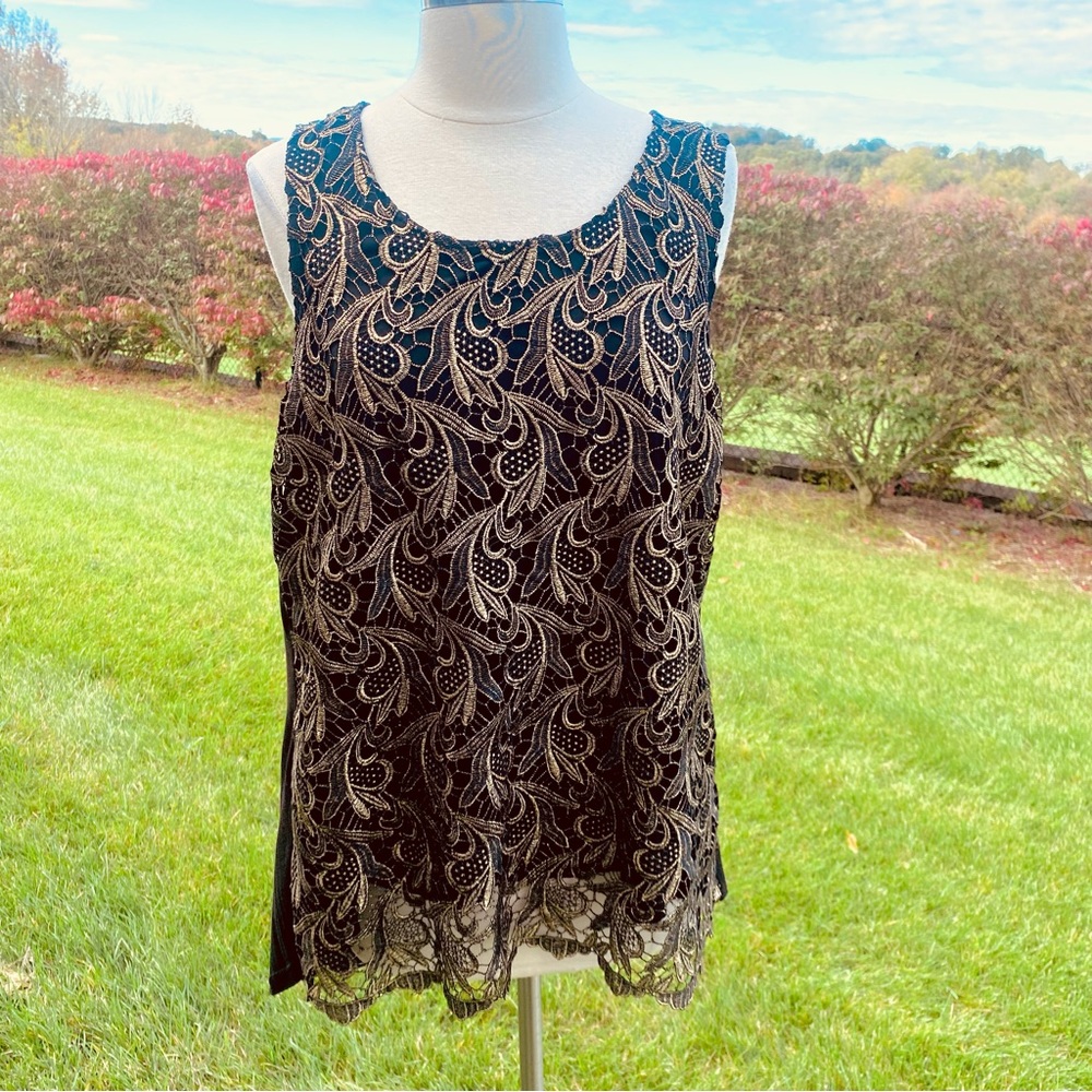 Cupio Black & Gold Overlay Sleeveless Top